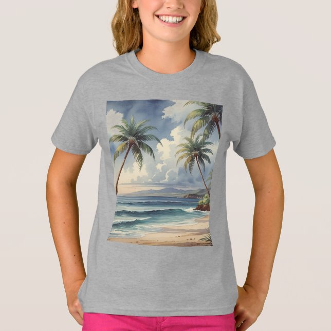 Camiseta Palm Trees Hawaiian Travel Honolulu Blue Sea (Frente)