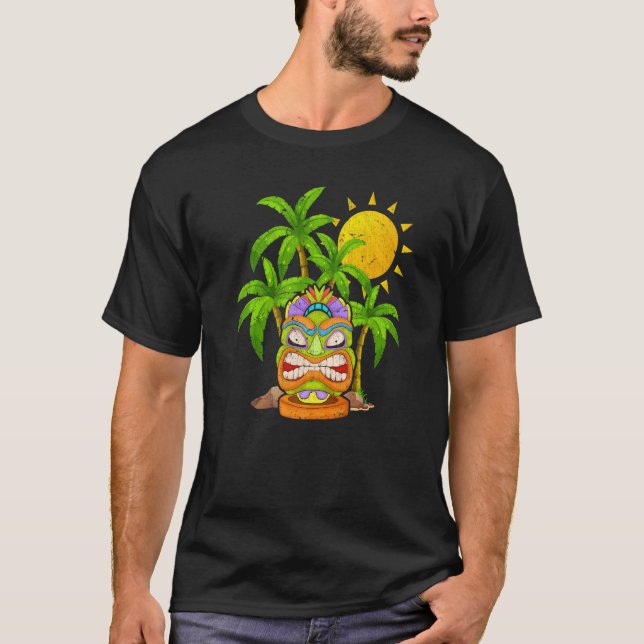 Camiseta Palm Trees Polinésia Tiki Mask Havaiana Statu To (Frente)
