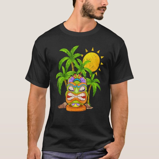 Camiseta Palm Trees Polinésia Tiki Mask Havaiana Statu To (Frente)