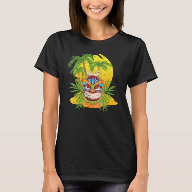 Camiseta Palm Trees Polinésia Totem Tiki Mask Havaiana Sta (Frente)