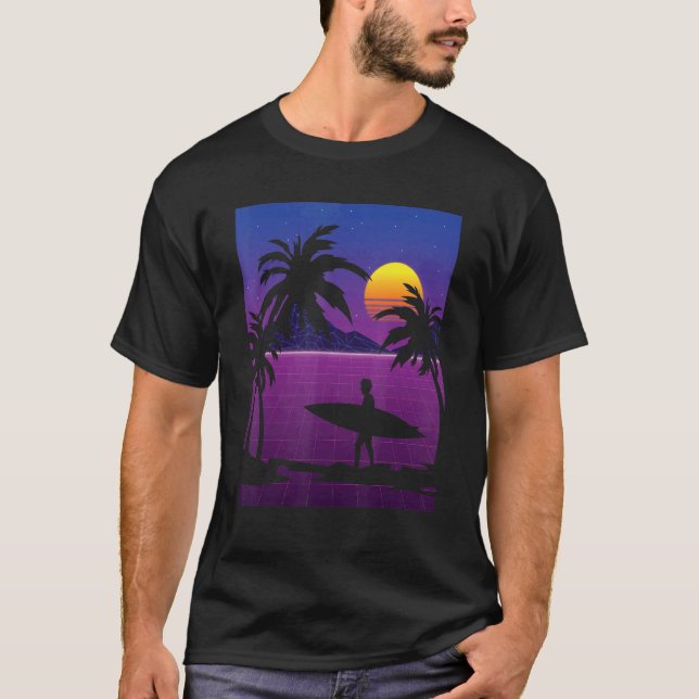 Camiseta Palm Trees Vaporwave Surfer Synthwave Surfi Sunset (Frente)