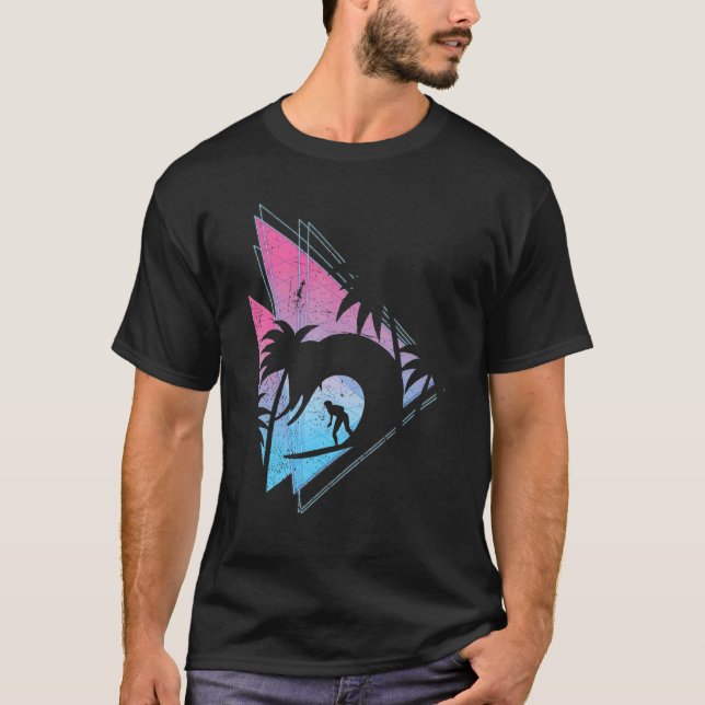 Camiseta Palm Tres Ondas Sintomáticas Navegando Sobreposiçã (Frente)