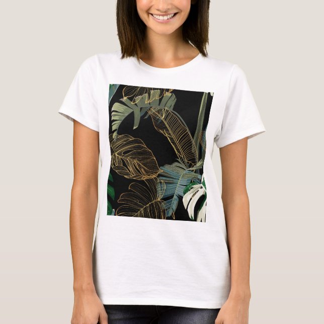 Camiseta Palma de colheita noturna tropical, banana, planta (Frente)