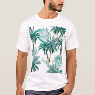 Camiseta Palma Tropical: Padrão de Selva de Aquarela.
