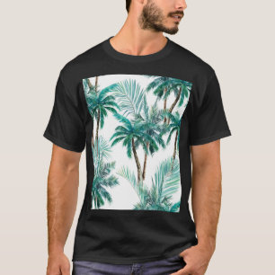 Camiseta Palma Tropical: Padrão de Selva de Aquarela.