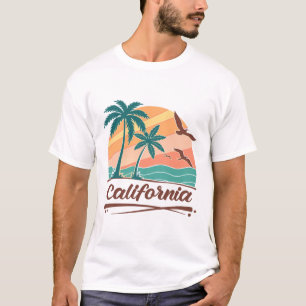 Camiseta Palmares Califórnia Retro Praia Pôr do Sol Vintage