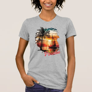 Camiseta Palmas de vela de sol cor-de-rosa tropical