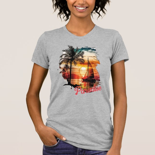 Camiseta Palmas de vela de sol cor-de-rosa tropical (Frente)