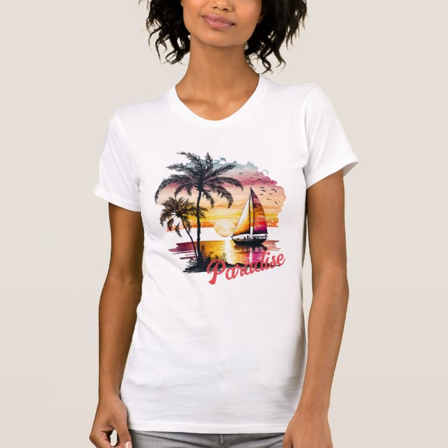 Camiseta Palmas de veleiro cor-de-rosa tropical (Frente)