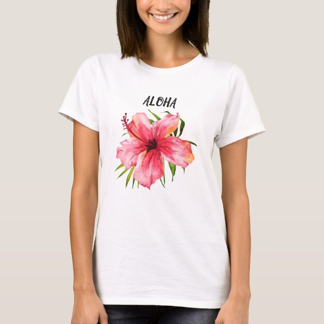 Camiseta Palmas e Flores de Paraíso das Ilhas Tropicais Alo (Frente)