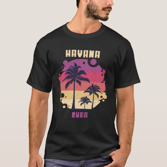 Camiseta Palmeira de Cuba surfando férias no oceano Havana (Frente)