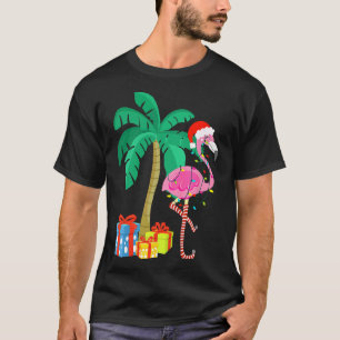 Camiseta Palmeira de Natal Flamingo Rosa Tropical Xmas Fu