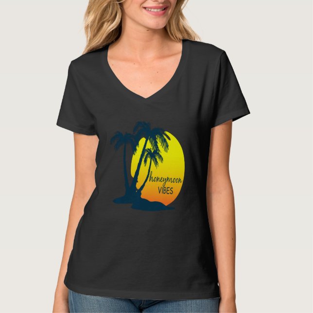 Camiseta Palmeira de praia de Honeymoon Vibes, após casamen (Frente)