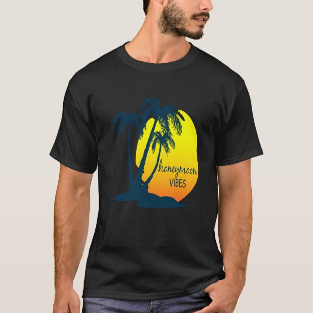 Camiseta Palmeira de praia de Honeymoon Vibes, após casamen (Frente)