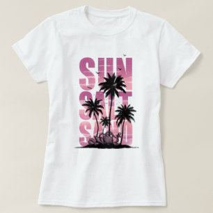 Camiseta Palmeiras de Praia no Pôr do Sol Tropical