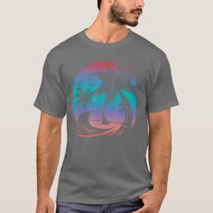 Camiseta Palmeiras Tropicais com Barco à Vela Praia Ilha So