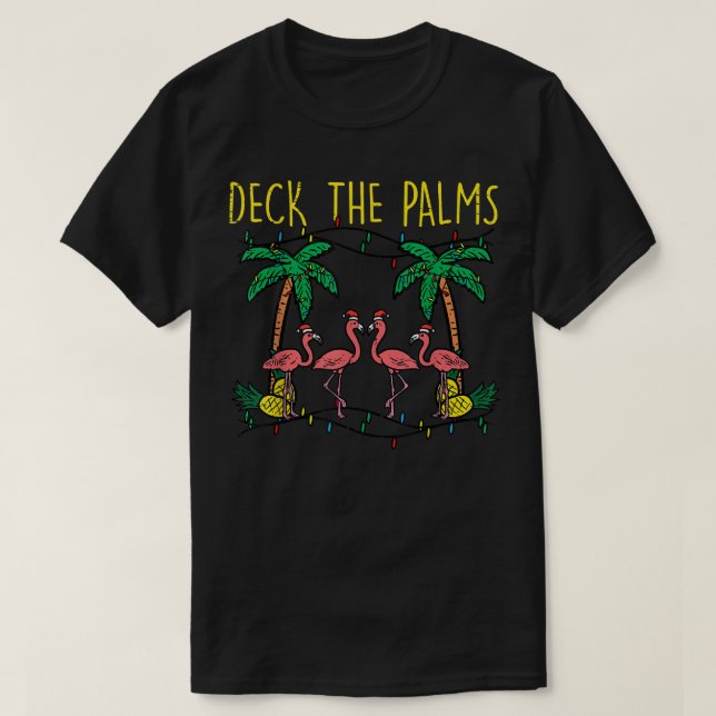 Camiseta Palms Flamingo Xmas PJs Natal Pijamas (Frente do Design)