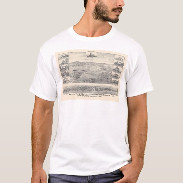 Camiseta Palo Alto, mapa panorâmico 1888 do CA (1658A) (Frente)