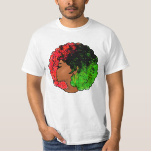 Camiseta Pan-africana menina mulher negra verde vermelho or