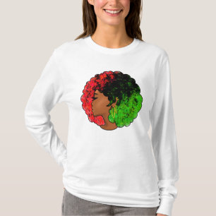 Camiseta Pan-africana menina mulher negra verde vermelho or