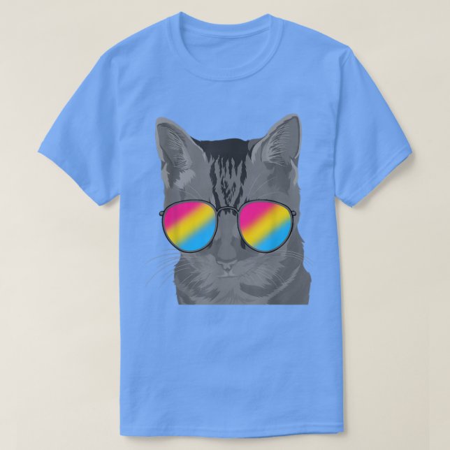 Camiseta Pan Pride Mês Gato Óculos de Sol Legal Fila LGBT P (Frente do Design)