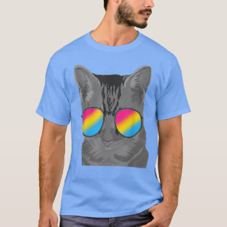 Camiseta Pan Pride Mês Gato Óculos de Sol Legal Fila LGBT P