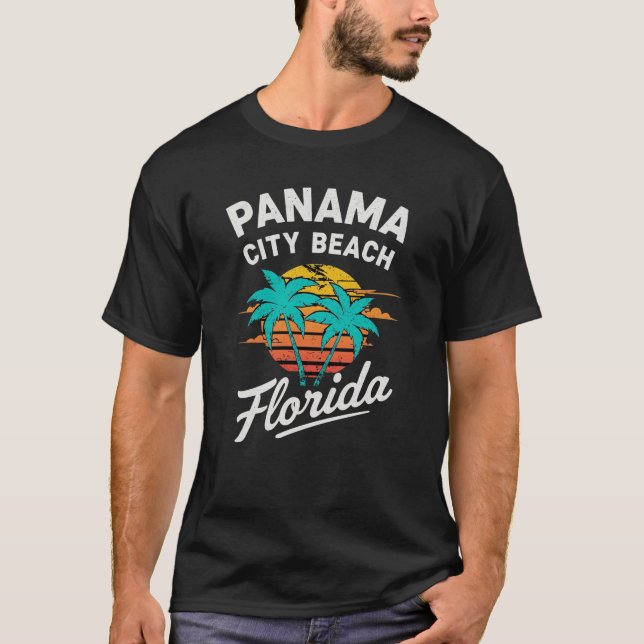 Camiseta Panamá City Beach FL Retro Sunset Graphic (Frente)