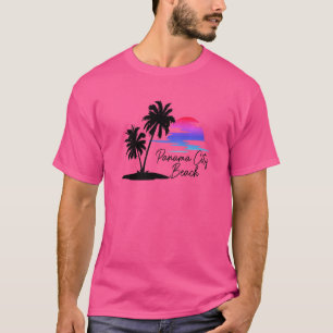 Camiseta Panamá City Beach Flórida Fl Vintage Sunset Palm T