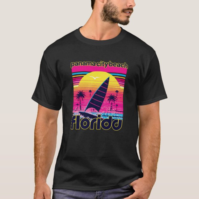 Camiseta Panama City Beach Retro 80s Style Souvenir Beach (Frente)
