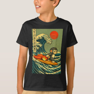 Camiseta Panchi kun bebê macaco soco grande onda surfar