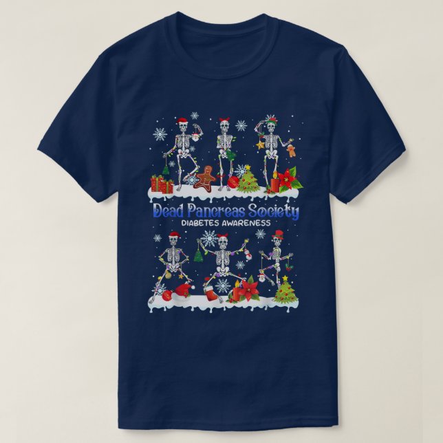 Camiseta Pâncreas morto Diabetes Sensibilização Esqueleto D (Frente do Design)