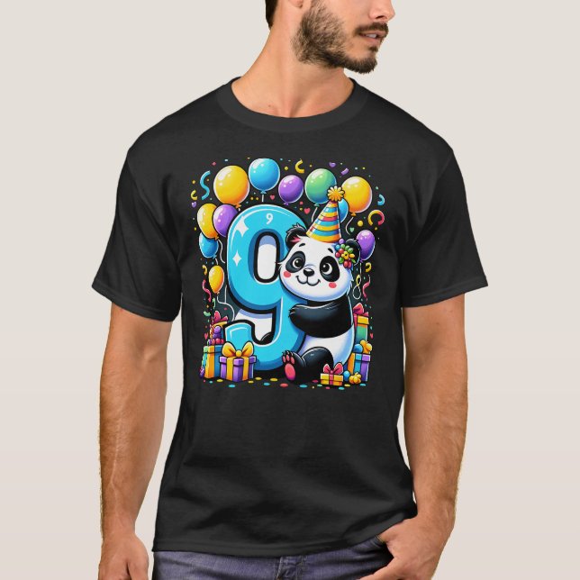 Camiseta Panda 9th birthday for boy girl 9 years old ninth  (Frente)