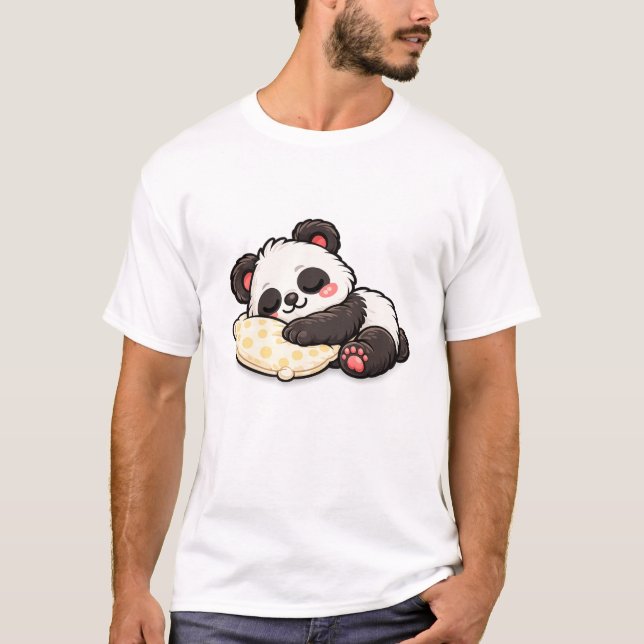 Camiseta Panda Adormecido Fofo com Travesseiro (Frente)
