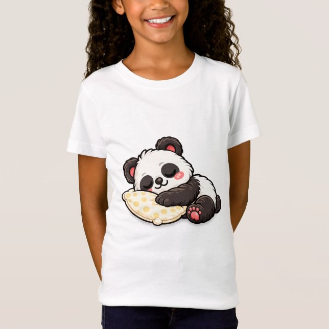 Camiseta Panda Adormecido Fofo com Travesseiro (Frente)