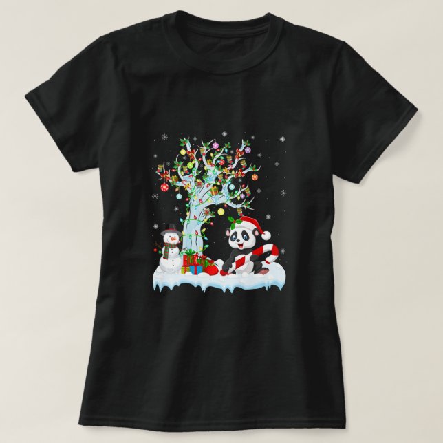 Camiseta Panda Amante de os animais Xmas Árvore Santa Hat P (Frente do Design)