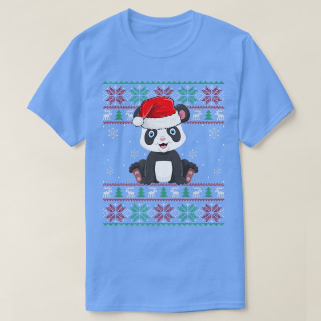 Camiseta Panda Amante de os animais Xmas Luzes Feias Papais (Frente do Design)