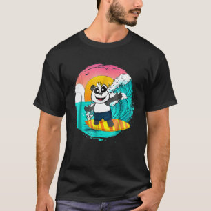 Camiseta Panda Andando De Prancha De Surfe Pegando