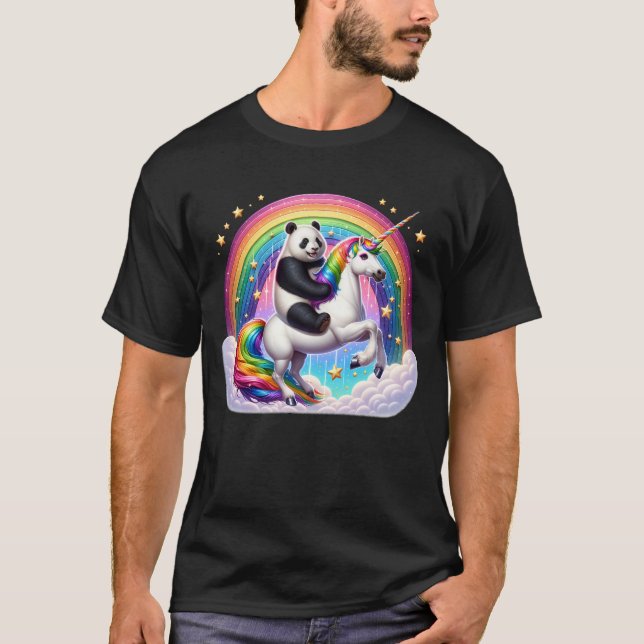 Camiseta Panda Andando Unicorn Galaxy Rainbow Lover Girl (Frente)