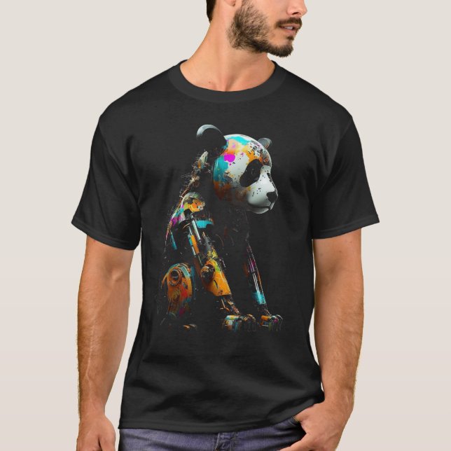 Camiseta Panda Art Colorful Fantasy Animal Robot Panda (Frente)