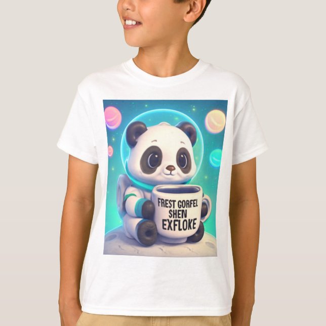 Camiseta Panda Astronauta do Espaço Pastel com Café (Frente)