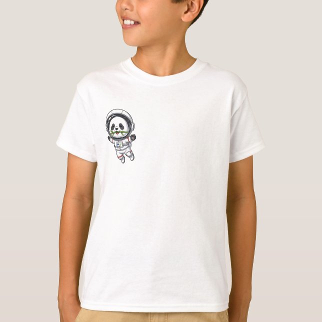 Camiseta Panda Astronauta Flutuando Crianças Espaciais (Frente)