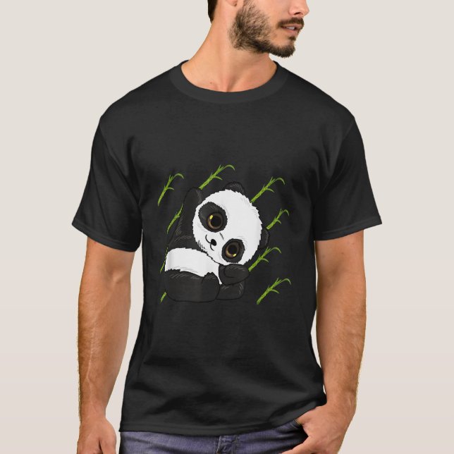 Camiseta Panda Bamboo - Padrão Black White Bear Animal (Frente)
