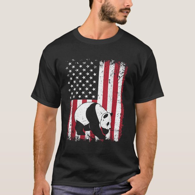 Camiseta Panda Bear Animal American Flag (Frente)