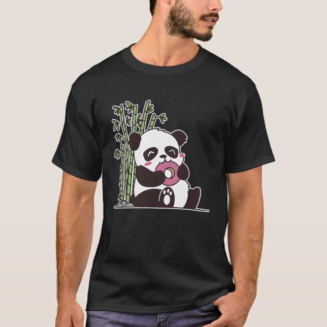 Camiseta Panda bear cute thick bear eats a doughnut cute pa (Frente)