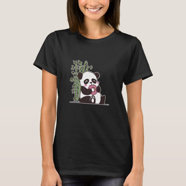 Camiseta Panda bear cute thick bear eats a doughnut cute pa (Frente)