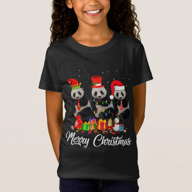 Camiseta Panda Bear Natal Pajama Tree Xmas Lights Anima (Frente)