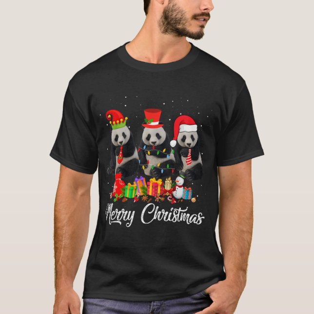 Camiseta Panda Bear Natal Pajama Tree Xmas Lights Anima (Frente)
