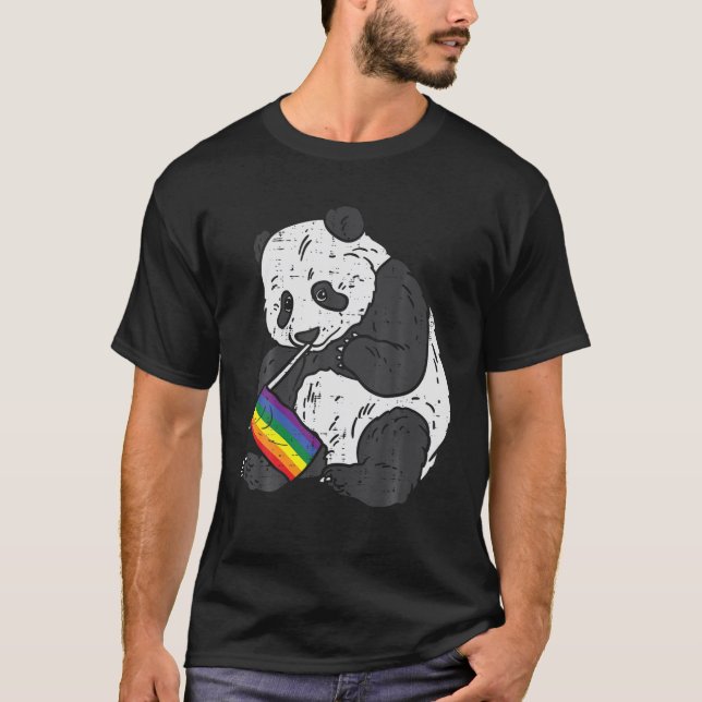 Camiseta Panda Bear Rainbow Flag Orgulho gay LGBT Animal Lo (Frente)