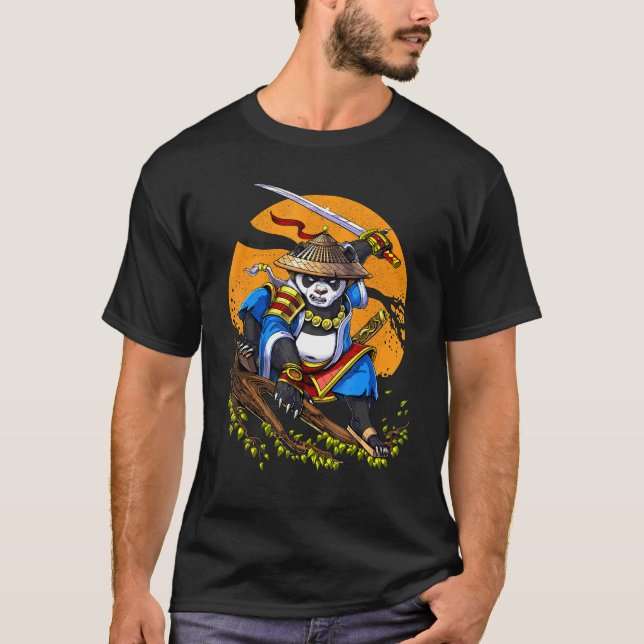 Camiseta Panda Bear Samurai Warrior Ninja Animal Kids Boys (Frente)