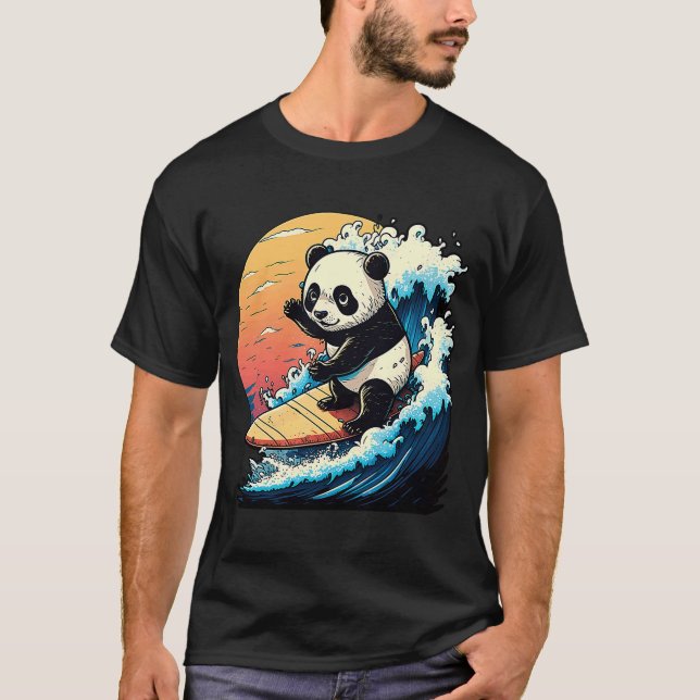 Camiseta Panda Bear surfando a onda do excelente de Kanagaw (Frente)